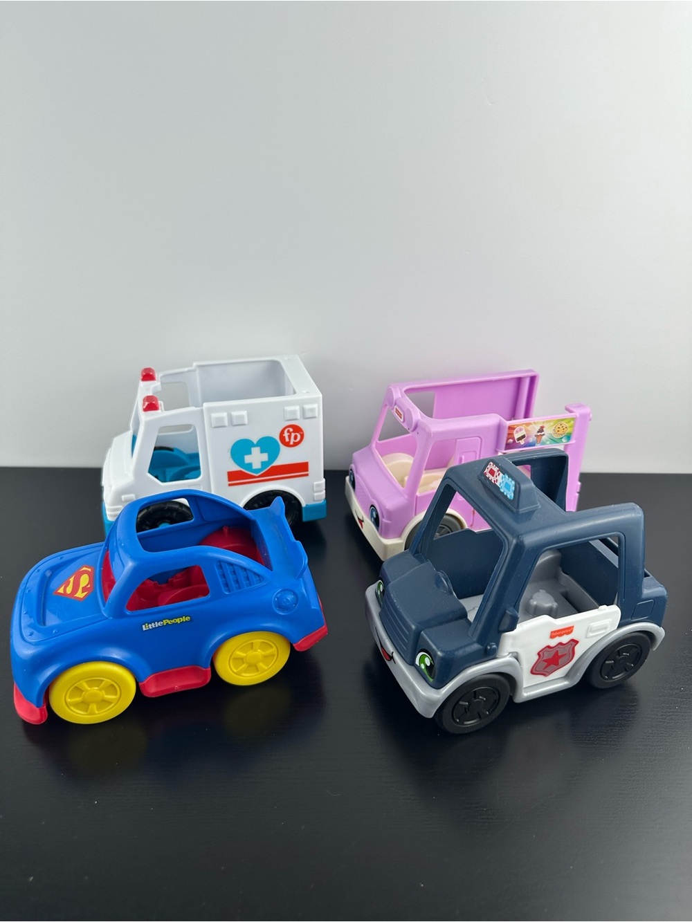 Fisher Price Little People Lot of Ambulance Police Ice Cream Truck Superman Car